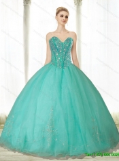Popular Beading and Appliques Turquoise Sweetheart Quinceanera Dresses for 2015
