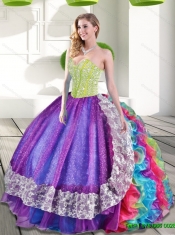 Pretty Multi Color Sweetheart Beading and Ruffles 2015 Quinceanera Dresses