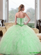Remarkable Beading and Ruffles Sweetheart 2015 Quinceanera Dresses in Apple Green