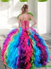Sweetheart Beading and Ruffles 2015 New Style Quinceanera Dresses in Multi Color
