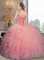 Wonderful Baby Pink Organza Quinceanera Dresses with Beading and Ruffles