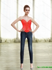 2015 Luxurious Sweetheart Beading Red Corset