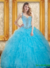 2015 Best New Beading Aqua Blue Dress for Quinceanera