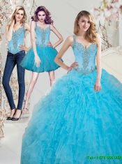 2015 Best New Beading Aqua Blue Dress for Quinceanera