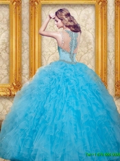 2015 Best New Beading Aqua Blue Dress for Quinceanera