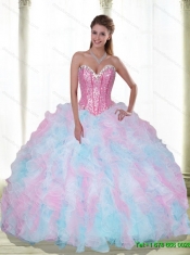 2015 Best Sweetheart Beading and Ruffles Quinceanera Dresses in Multi Color