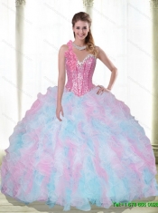 2015 Best Sweetheart Beading and Ruffles Quinceanera Dresses in Multi Color