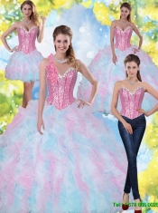 2015 Best Sweetheart Beading and Ruffles Quinceanera Dresses in Multi Color