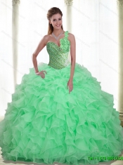 2015 Popular Beading and Ruffles Apple Green Sweet 16 Dresses with Sweetheart