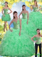 2015 Popular Beading and Ruffles Apple Green Sweet 16 Dresses with Sweetheart