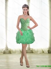 2015 Popular Beading and Ruffles Apple Green Sweet 16 Dresses with Sweetheart