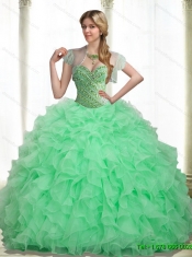 2015 Popular Beading and Ruffles Apple Green Sweet 16 Dresses with Sweetheart