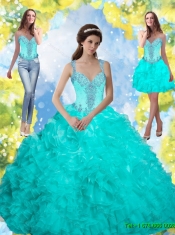 Best 2015 Beading and Ruffles Quinceanera Dresses in Aqua Blue