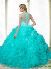 Best 2015 Beading and Ruffles Quinceanera Dresses in Aqua Blue