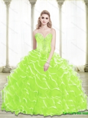 Best 2015 Sweetheart Beading and Ruffled Layers Quinceanera Dresses in Lime Green