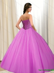 Best 2015 Tulle Sweetheart Beading Quinceanera Dresses in Fuchsia