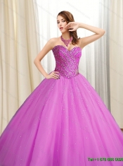 Best 2015 Tulle Sweetheart Beading Quinceanera Dresses in Fuchsia