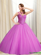 Best 2015 Tulle Sweetheart Beading Quinceanera Dresses in Fuchsia
