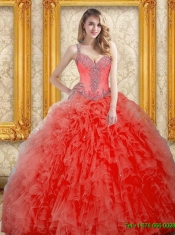 Best Beading and Ruffles Coral Red Quinceanera Dress