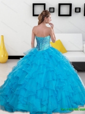 Classical 2015 Beading and Ruffles Sweetheart Aqua Blue Quinceanera Dresses