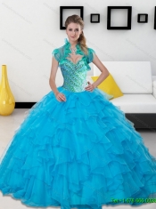 Classical Baby Blue Beading and Ruffles Sweetheart 15th Birthday Dresses