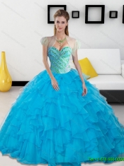 Classical Baby Blue Beading and Ruffles Sweetheart 15th Birthday Dresses