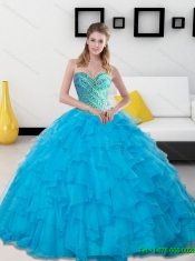 Classical Baby Blue Beading and Ruffles Sweetheart 15th Birthday Dresses