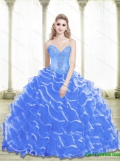 Classical Beading and Ruffled Layers Sweetheart 2015 Blue Quinceanera Dresses