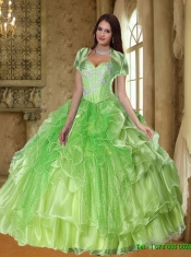 Classical Lime Green Sweet 15 Dresses with Beading and Ruffles