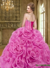 Classical Sweetheart Beading and Rolling Flowers Gold 2015 Quinceanera Gown