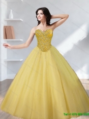 Classical Tulle Beading Sweetheart Gold Quinceanera Dresses for 2015