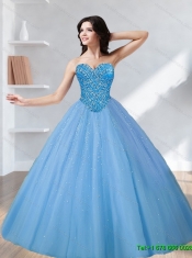 Classical Tulle Sweetheart Beading Blue Quinceanera Dresses for 2015