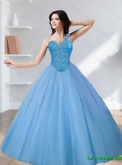 Classical Tulle Sweetheart Beading Blue Quinceanera Dresses for 2015