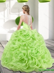 Custom Made Beading and Rolling Flowers 2015 Sweet 15 Dresses in Aqua Blue