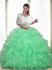 Custom Made Beading and Ruffles Apple Green 2015 Quinceanera Dresses with Sweetheart