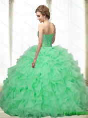 Custom Made Beading and Ruffles Apple Green 2015 Quinceanera Dresses with Sweetheart