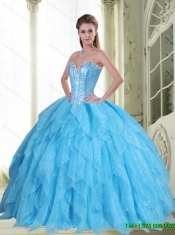 Custom Made Beading and Ruffles Baby Blue Sweet Sixteen Dresses with Sweetheart