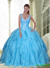 Custom Made Beading and Ruffles Baby Blue Sweet Sixteen Dresses with Sweetheart