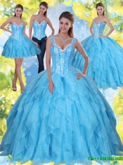 Custom Made Beading and Ruffles Baby Blue Sweet Sixteen Dresses with Sweetheart