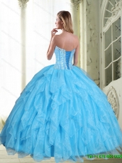 Custom Made Beading and Ruffles Baby Blue Sweet Sixteen Dresses with Sweetheart