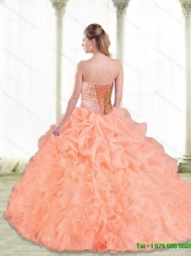 Elegant 2015 Sweetheart Peach Quinceanera Dresses with Beading and Pick Ups