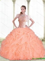 Elegant 2015 Sweetheart Peach Quinceanera Dresses with Beading and Pick Ups