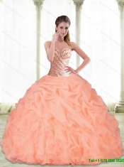 Elegant 2015 Sweetheart Peach Quinceanera Dresses with Beading and Pick Ups