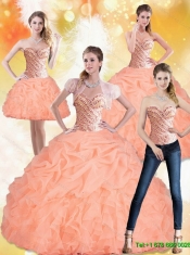 Elegant 2015 Sweetheart Peach Quinceanera Dresses with Beading and Pick Ups
