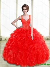 Elegant Beading and Ruffles Red Quince Dresses