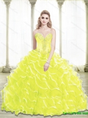 Elegant Sweetheart Beading and Ruffled Layers Yellow Quinceanera Dresses