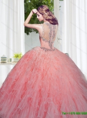 Elegant Watermelon Sweet 15 Dresses with Beading and Ruffles
