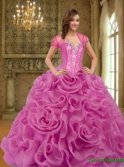 Exclusive Fuchsia 2015 Quinceanera Gown with Beading and Rolling Flowers