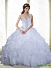 Fashionable 2015 Beading and Ruffles White Sweet Sixteen Dresses