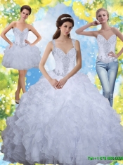 Fashionable 2015 Beading and Ruffles White Sweet Sixteen Dresses